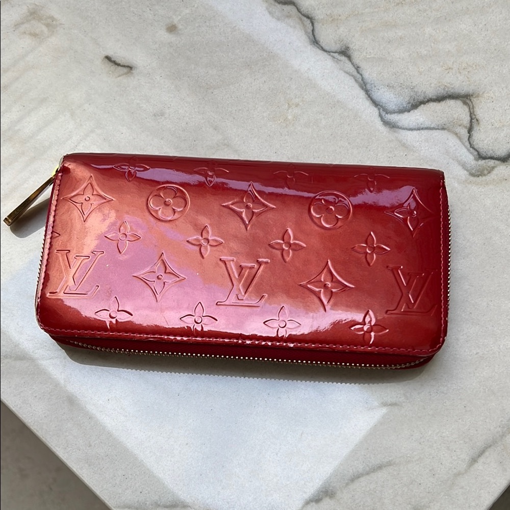Louis Vuitton Red Vernis Wallet with Embossed Monogram